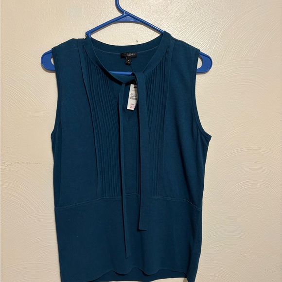 Talbots Tops - Talbots Petite Sleeveless Knit Top Tie Neck Blue MP